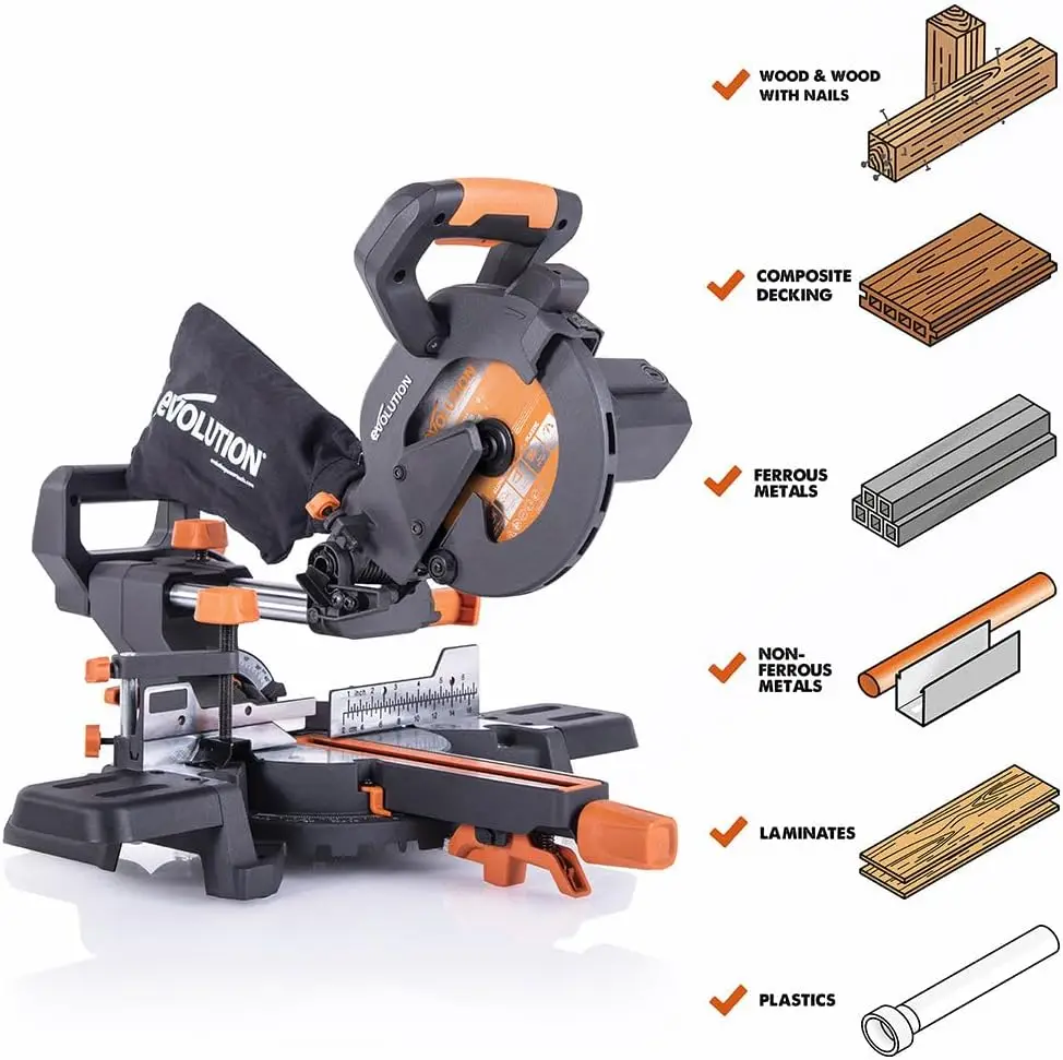 Imagem -03 - Composto Multi-material Deslizante Miter Saw Plus Evolução Ferramentas Elétricas R185sms 71 4