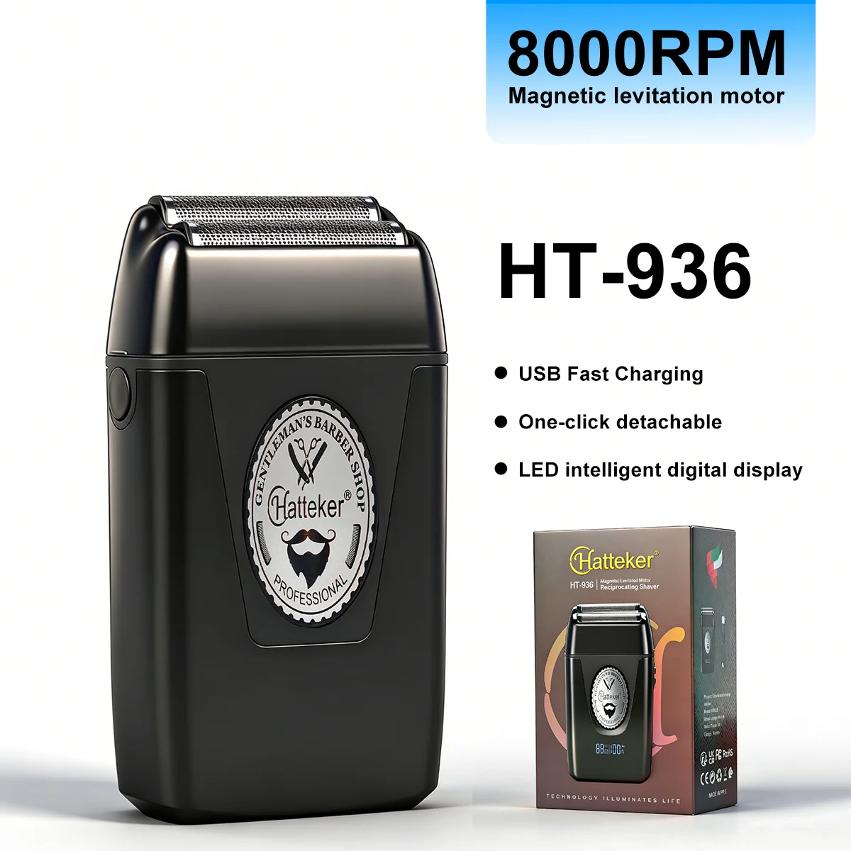 Vector Motor 8000RPM Professional Electric Shaver HT-936 Men's Hair Trimmer Double Floating Blade Portable Beard Clipper for Man