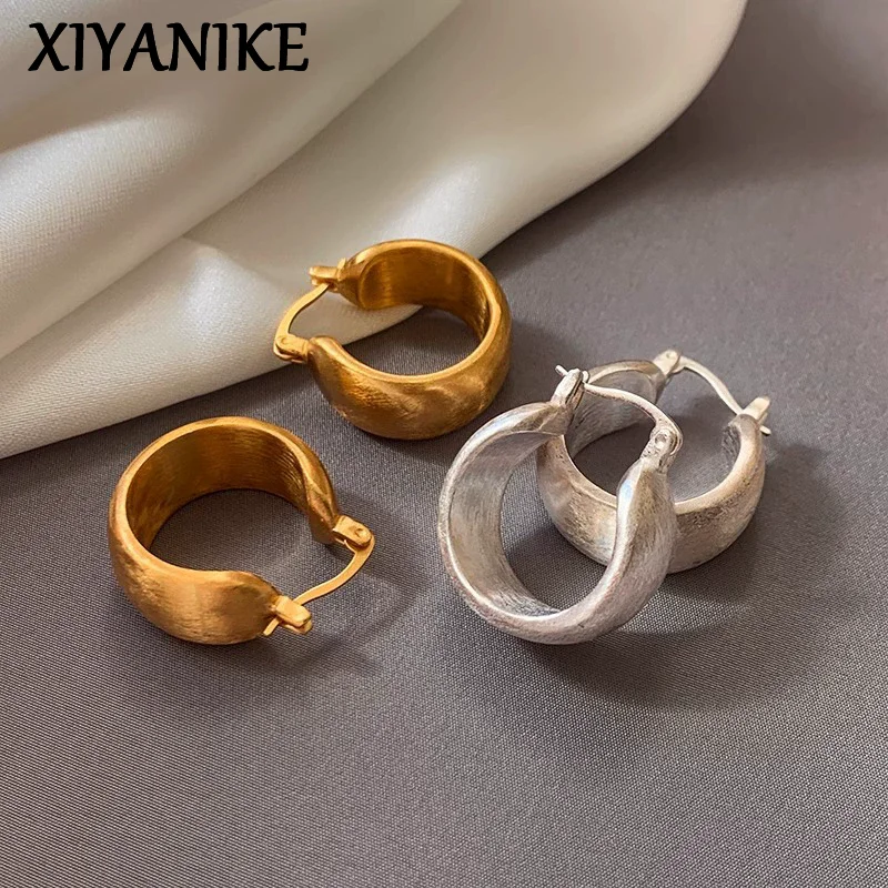 XIYANIKE Simple Vintage Brushed Hoop Earrings For Women Handmade Fashion New Jewelry Gift Party Dropshipping Wholesale