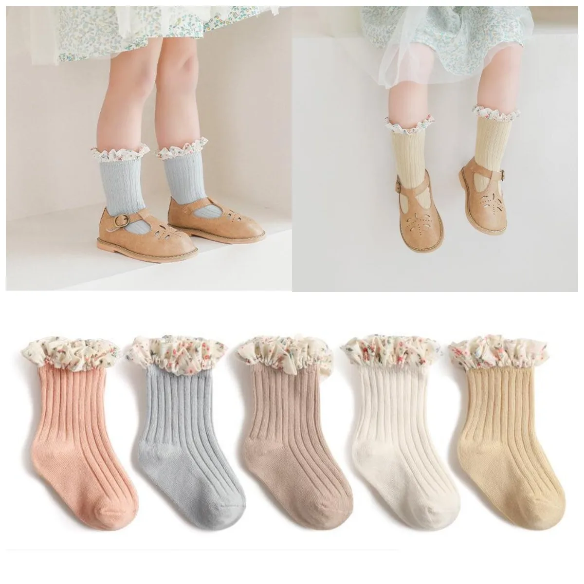 

3 Pairs Ruffle Kids Knee High Socks Baby Girls Toddlers Long Soft Cotton Sock Lace Flower Children newborn Socks For 0-5 Years