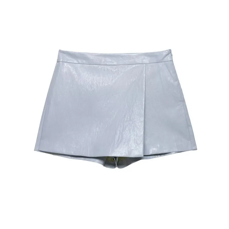 

Женские шорты-юбка из искусственной кожи, новинка весенне-летнего сезона, модные универсальные шорты-юбка с боковой молнией, простые женские шикарные шорты