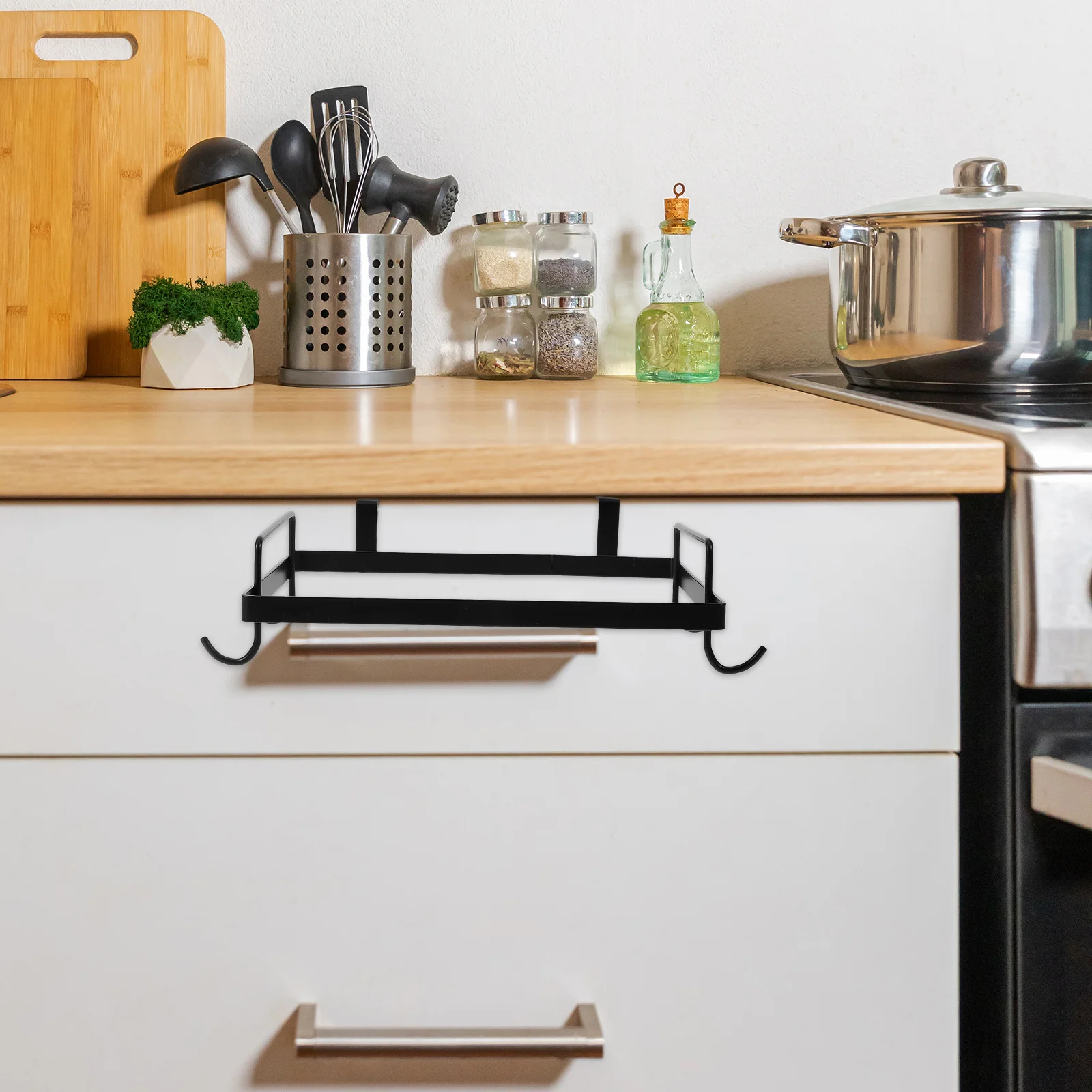 

Premium Iron Trash Bag Holder Black Space Saving Easy Install Kitchen Laundry Room Utility Pantry Bathroom Storage