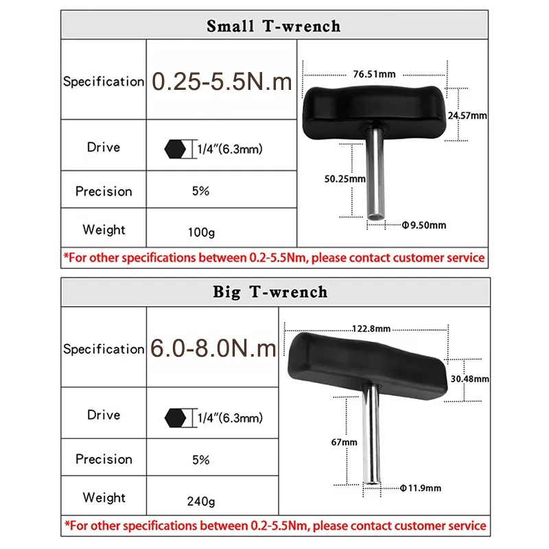 0.25-8N.m T-Handle Preset Torque Wrench Screwdriver Tool Fit Standard 1/4