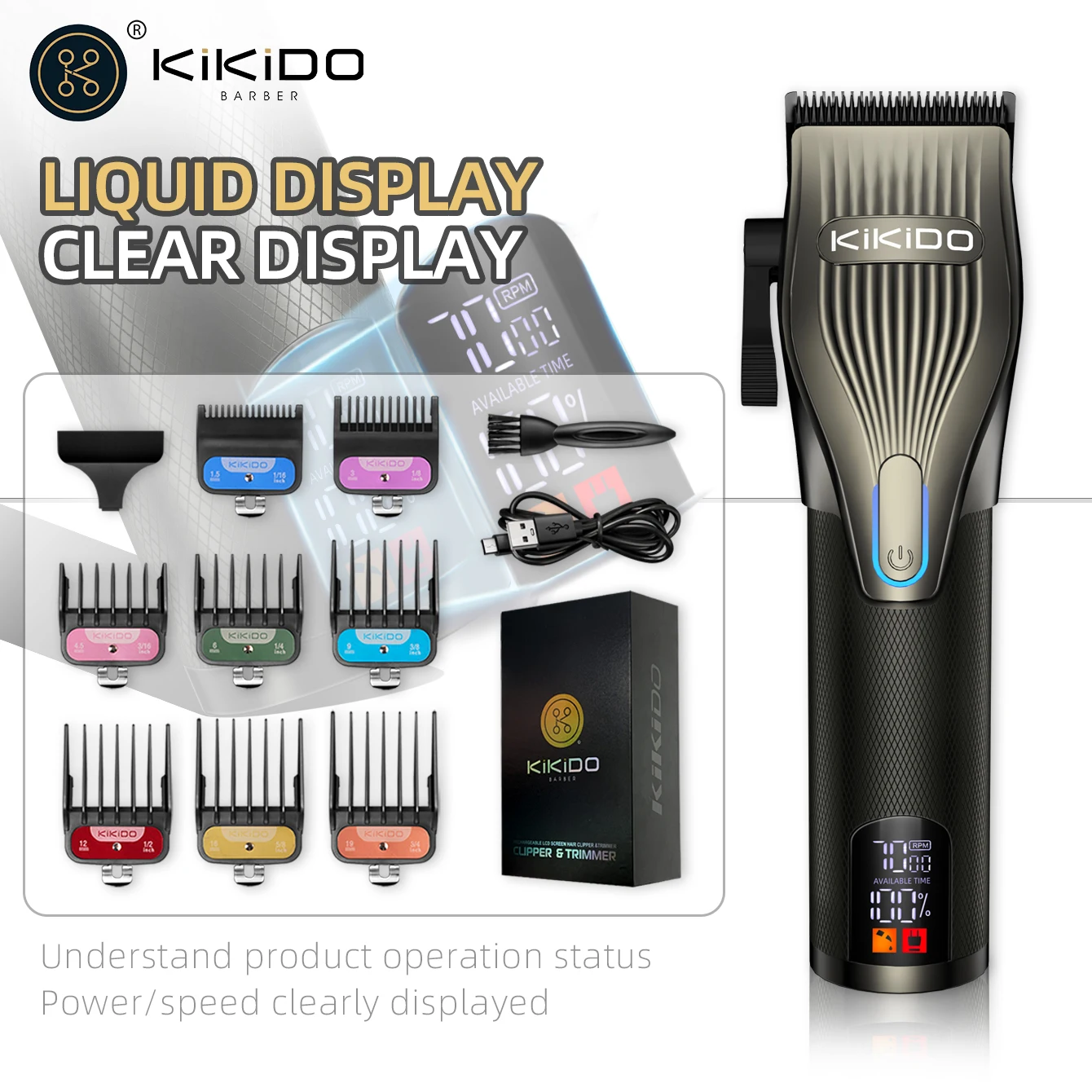 

KIKIDO Barber Hair Clipper Professional Cordless Hair Trimmer Electric Vibration Hair cutting machine for Men 7000RPM KK-2577D