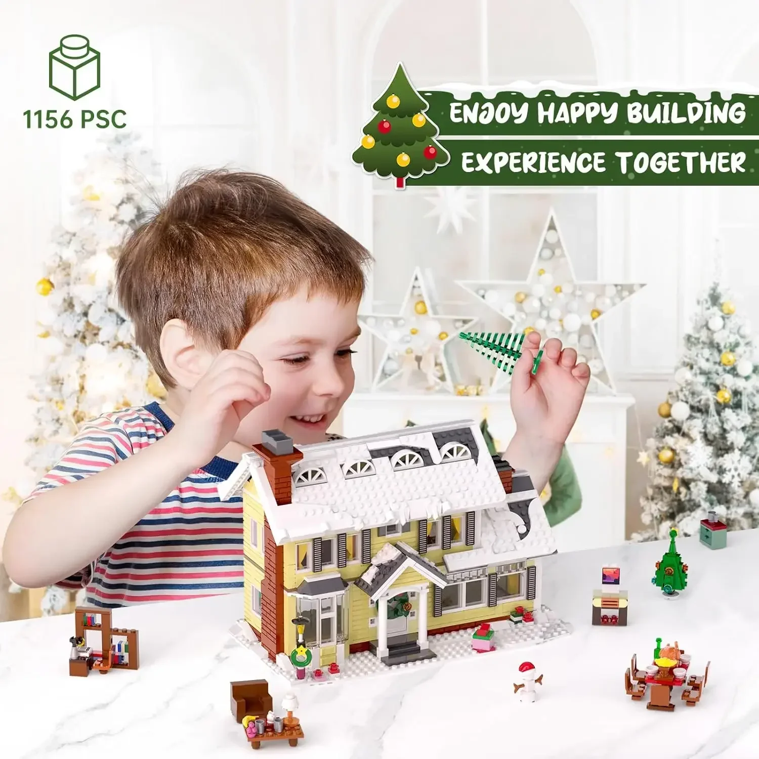 Christmas Holiday House Building Set LED DIY Christmas Holiday Snow Village Christmas House Gifts for Boys Girls Family Friends