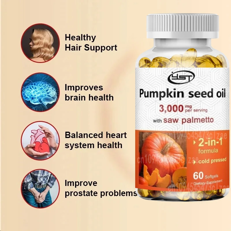 Virgin Pumpkin Seed Oil Capsules, Cold Pressed, Supports Prostate, Urinary Tract , And Bladder Function, Non-gmo