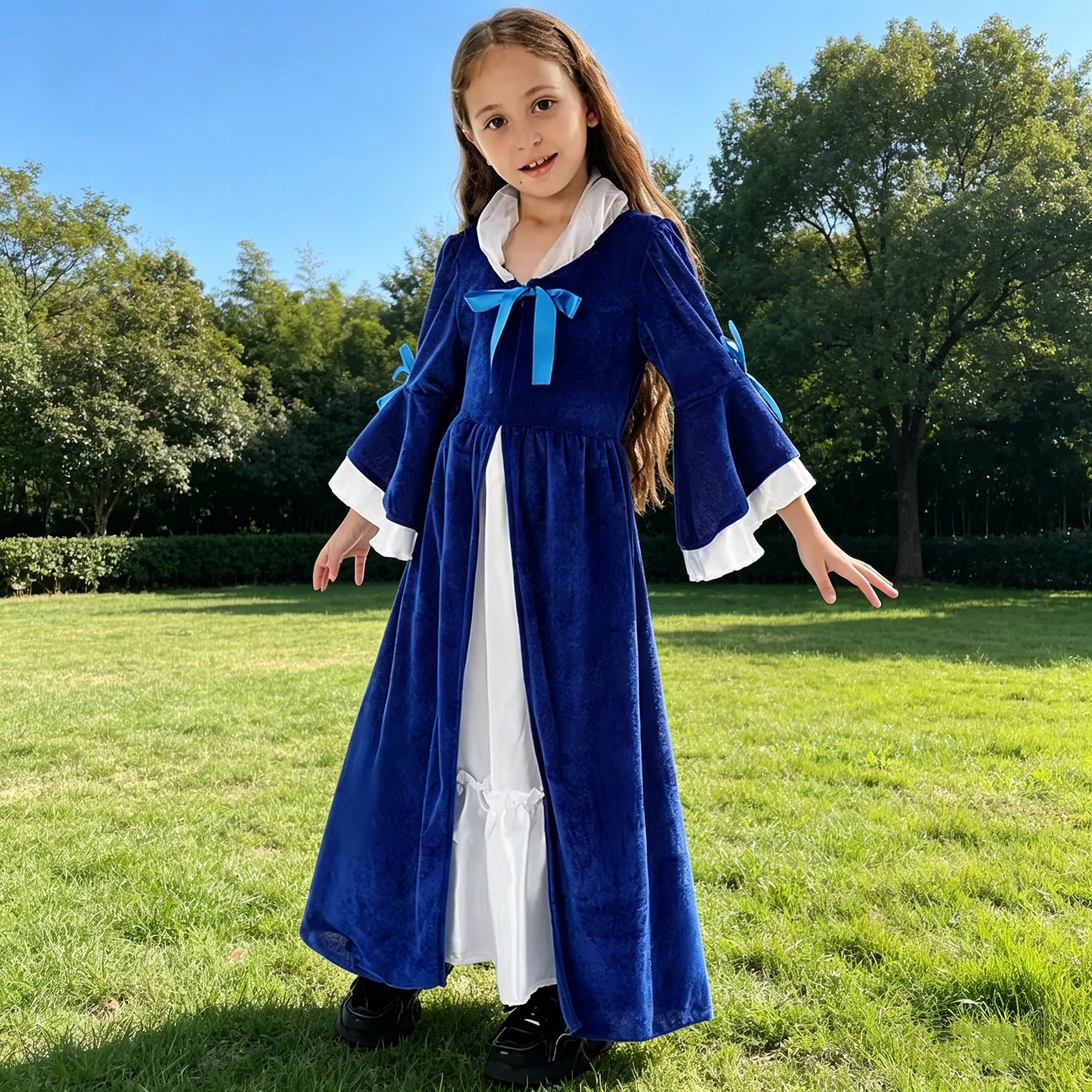 

Renaissance Halloween Fancy Dress Up Blue Enfant Colonial Dresses Green Enfants Washing Medieval Princess Costume