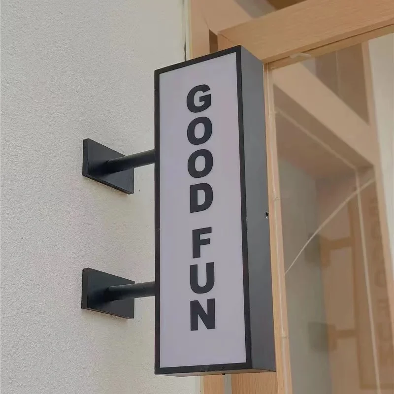 

Custom Rectangle Light Box Sign Outdoor Black Led Letreros Luminosos Beauty Salon logo Double Sided Hanging Sign Board