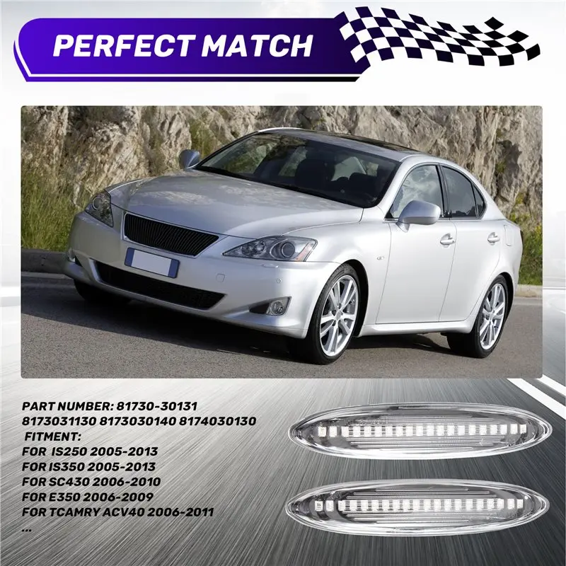 For Lexus IS250 IS350 SC430 Toyota Toytoa MARK X REIZ CROWN UZZ40 Highlander 2Pcs LED Dynamic Side Marker Turn Signal Light