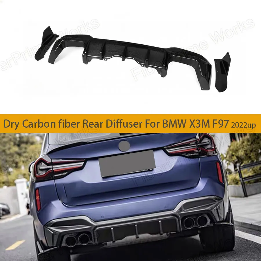 Dry Carbon Fiber Rear Bumper Diffuser Lip Side Splitters Rear Spoiler Car Body Kit Parts For BMW X3M F97 2022up