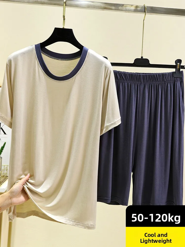 Men's Modal Home Clothes Set Thin Home Sleepwear Loose Large Size Can Be Worn outside T-shirt Shorts Two-piece Set