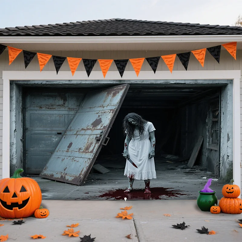 

1pc Halloween Garage Decoration - Bloody Ghost Woman in white and bloody Pants scene, realistic details