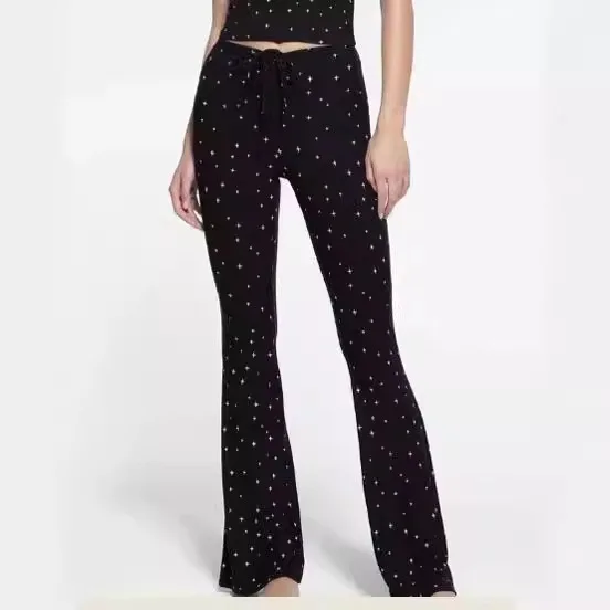 Kardaian Bla 水玉スタープリントカジュアルパンツ女性のフレアパンツ Dstring 痩身綿ローウエストロングパンツ