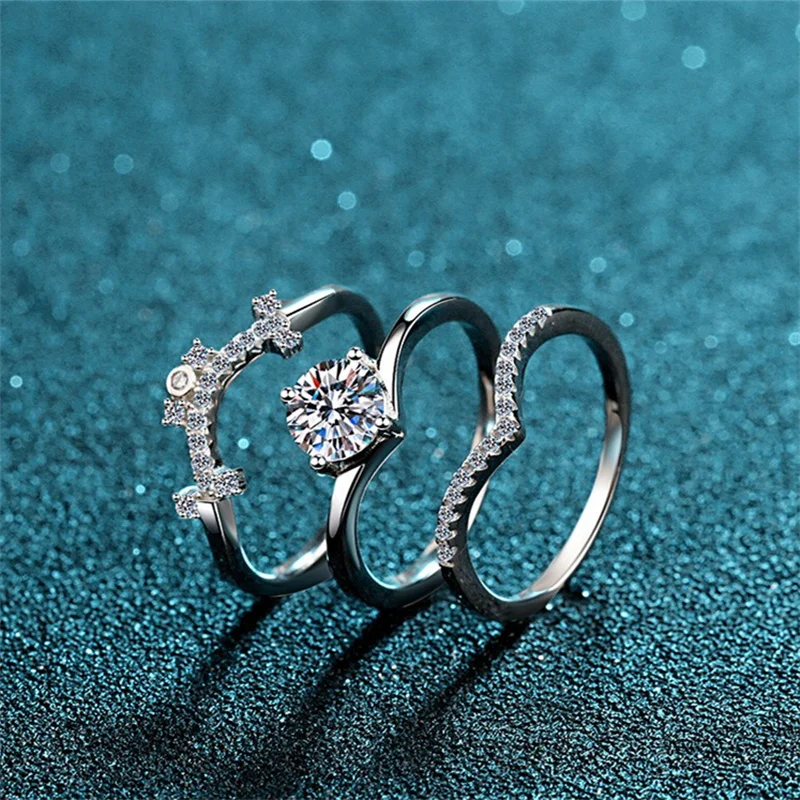 AZ060-J80F Lefei Fashion Luxury Trendy Classic White Moissanite Separable Crown Rings Women 925 Silver Party Jewelry Charm Gifts