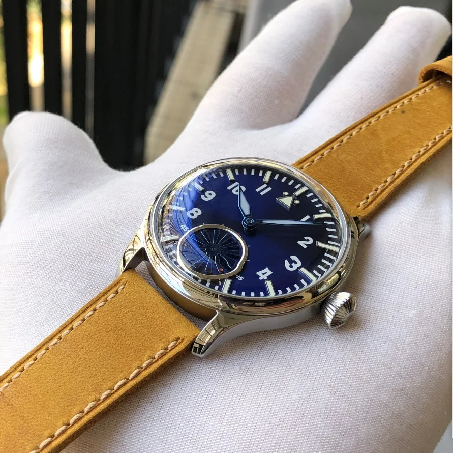 44mm 6498 Watch  Windmill Dial 316L Stainless Steel Case ST3621 Movement Spherical Crystal Luminous Pilot Men's Watch GR1120-24