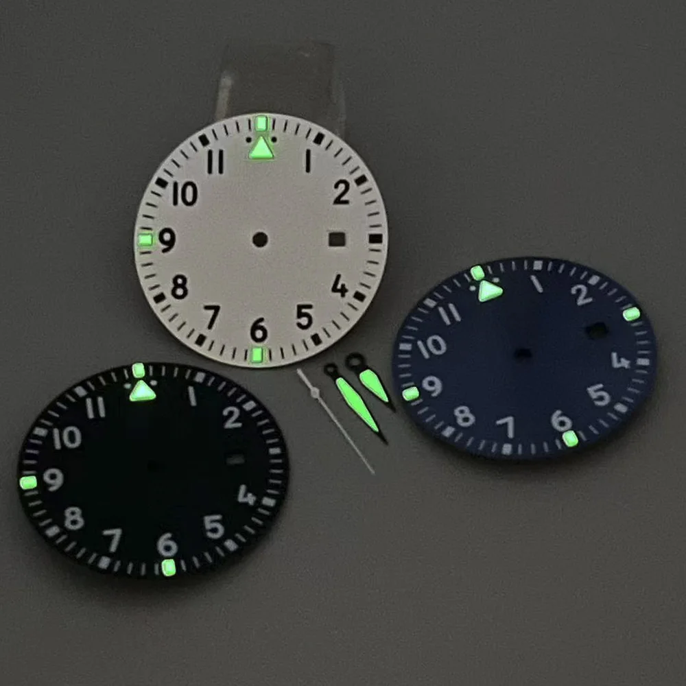 Men's 33.5mm Wristwatch Dial Set Black White Blue Color Scheme with Black Hour Hands Model 2813/8215 Suitable for Mechanical Wat