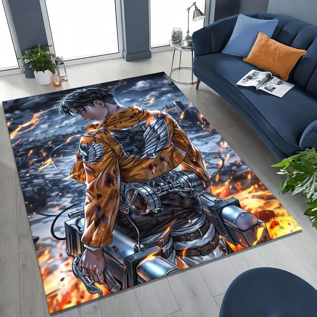 Karpet Kartun Anime Attack On Titan Eren Mikasa Baru 2026 untuk Kamar Tidur Ruang Tamu Sofa Dekorasi Keset Rumah, Karpet Lantai Anti-selip Anak-anak