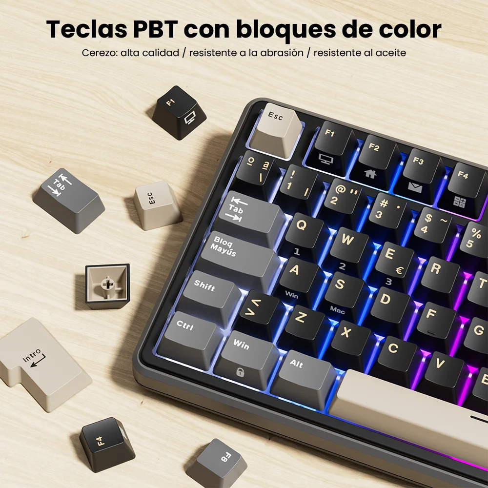 RK Royal Kludge X87 Bluetooth Wireless Spanish Mechanical Keyboard 86 Keys RGB Hot-swappable Tri-Mode Gamer Keyboard PBT Keycaps
