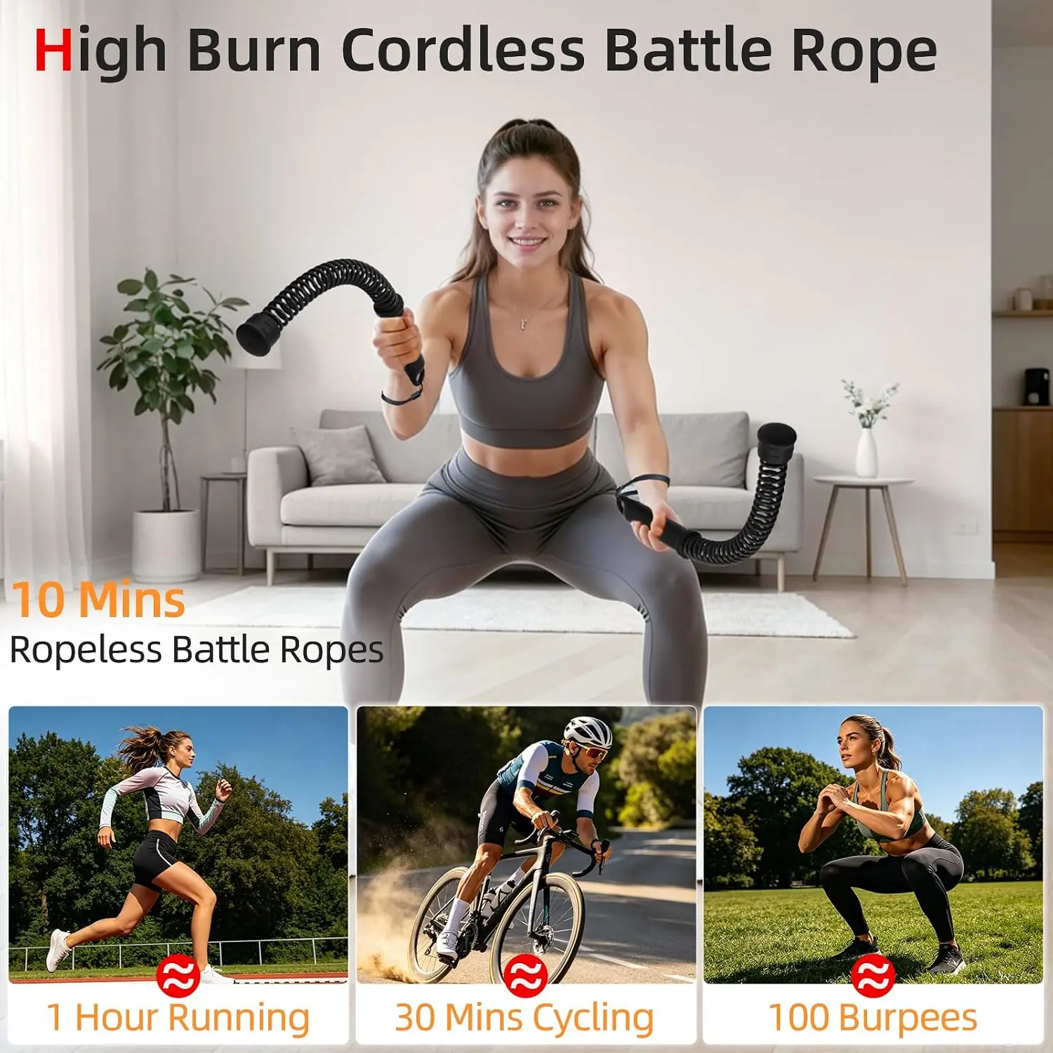 Abahub Weighted Cordless Battle Rope, Portable Silent Home Gym Equipment, Indoor Workout Ropless Battle Rope with Gloves & Storage Bag, HIIT and Low-Impact Aerobic Training, 2PCS Black