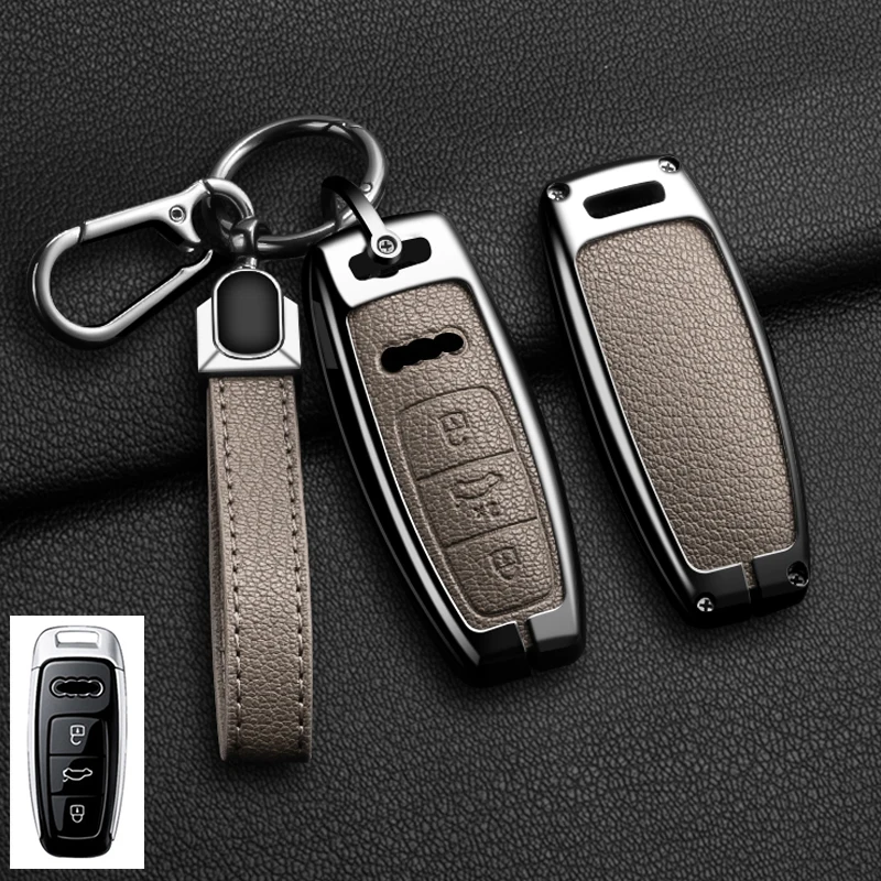 Passende Metall-Leder-Autoschlüsselhülle für Audi Q8 RSQ8 A6 C8 S6 RS6 A7 S7 RS7 A3 8Y A8 D5 4N RS E-tron GT Q4 Q7 4M Zubehör – Detail 15