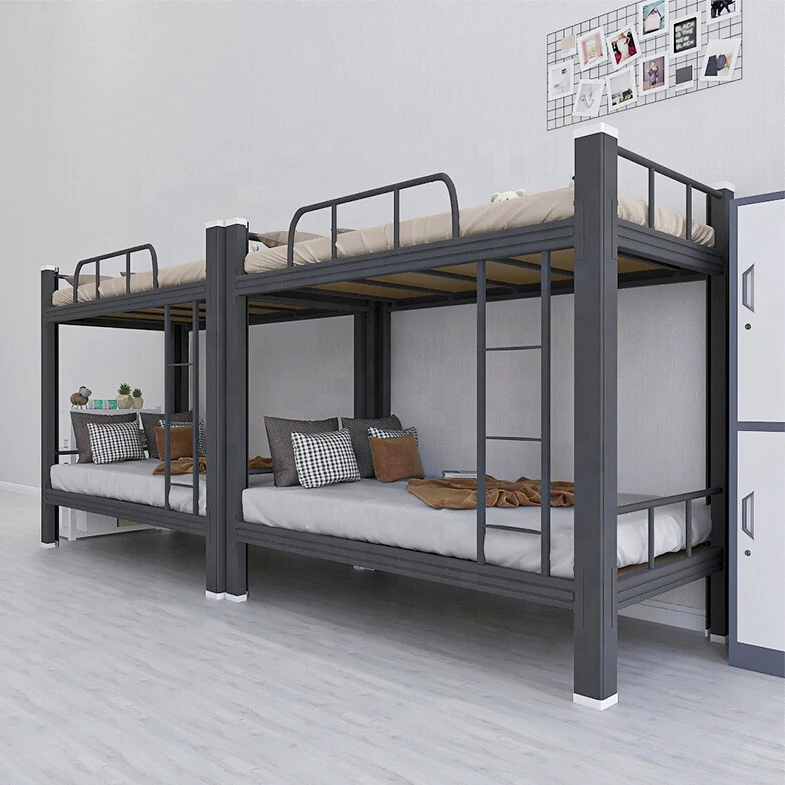 Superpose Hostel Siyah Metal Çift Kişilik Yatak Bağlantısız Çelik Ranzalar, Üçlü Çapa Trople Litera Litera Doble Cama Beliches