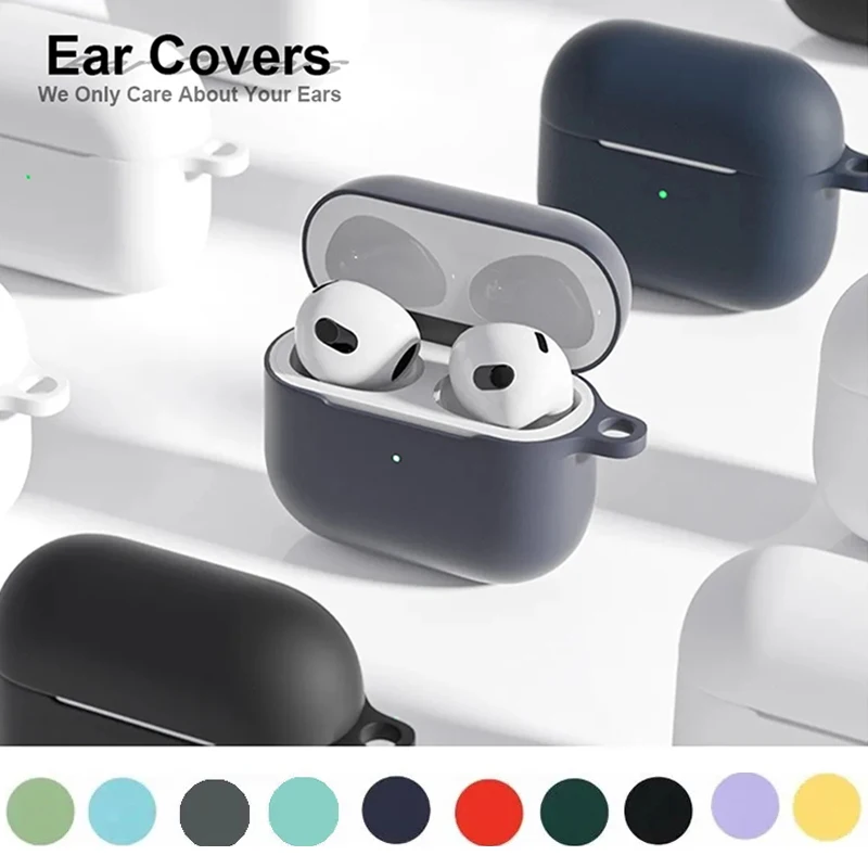 Silicone Solid Color Cases For Apple AirPods 3 Cover Wireless Bluetooth Earphones Shell With Hook Hole For Air Pods 3rd Gen Case