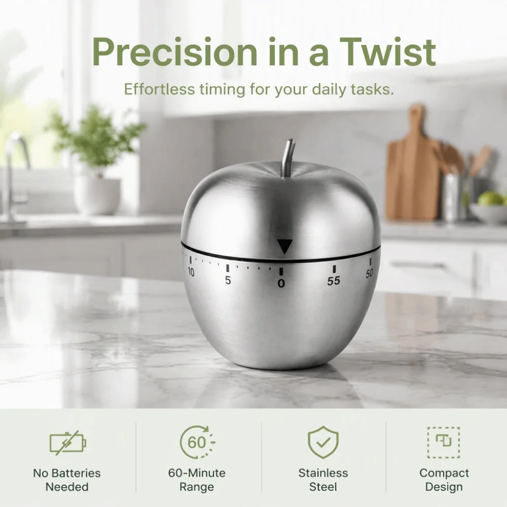 Stainless Steel Mechanical Kitchen Timer Silver Clear Scale Countdown Timer 60 Minutes No Batteries Needed Manual Cooking Timer