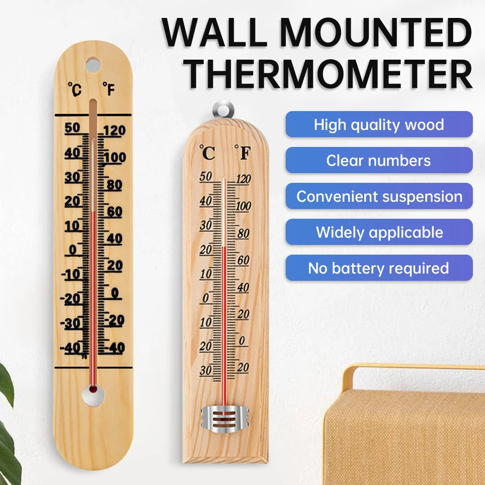 Wood Wall Hang Thermometer Indoor Outdoor Temperature Tester Meter For Greenhouse Warehouse Refrigerator Garage Garden Breeding