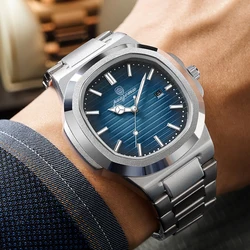 2024 New PENGAGAR Luxury Watch Business Waterproof Male Clock Luminous Date Stainless Steel Square Quartz Men Watch reloj hombre