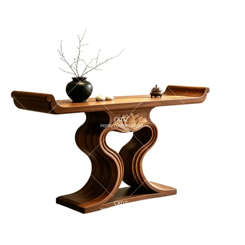 New Chinese Style Black Walnut Entryway Table Solid Wood Console Table for Living Room Hallway Home Decor Partition Shelf