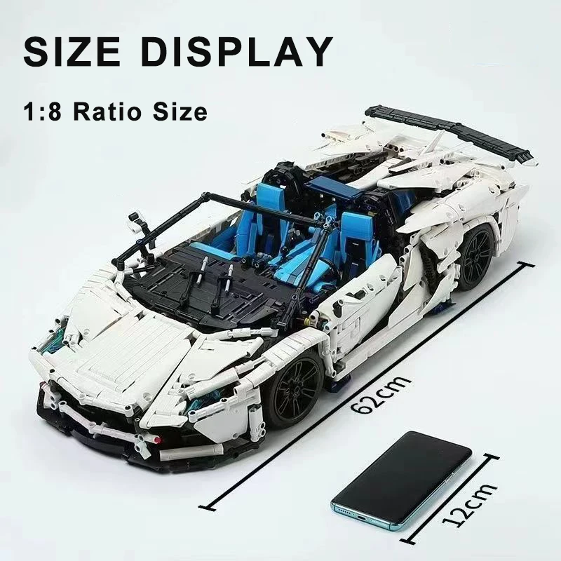 3712PCS Technical 1:8 White SVJ LP700 Sport Car Building Blocks Assemble Bricks Vehicle Toys Birthday Gifts For Boyfriend Kids