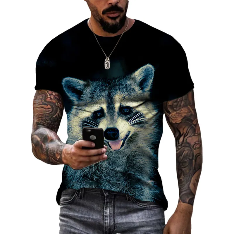 New 3D Cute Funny Raccoon graphic t shirts Summer Fashion Men Casual Round Neck Tees 3D Animal Pattern Printed Short Sleeve Tops