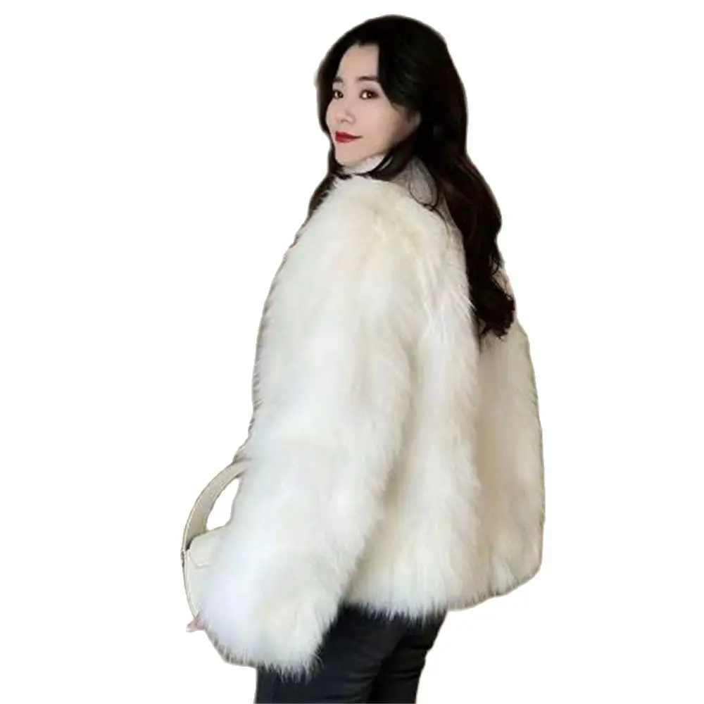 Elegant Lmitation Foxขนสัตว์ผู้หญิงเสื้อกันหนาวฤดูหนาว2024หนาOuterwear Furry Faux Fur Jacketเสื้อผ้าอุ่นเสื้อ