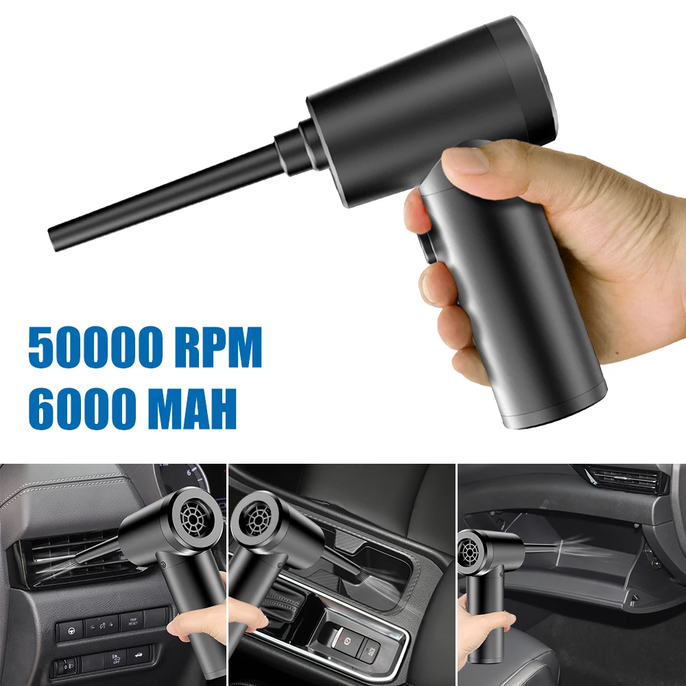 50000RPM Electric Air Blower Cordless Car Vacuum Cleaner Interior Vent Seat Dashboard Dust Removal Kit Compressed Washer Nozzles