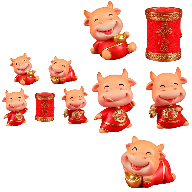 Top-2021 Zodiak Wół Żywica Rok OX Miniaturowa figurka Pomyślna dekoracja krowy Bobblehead Żywica Bydło Ozdoby na biurko