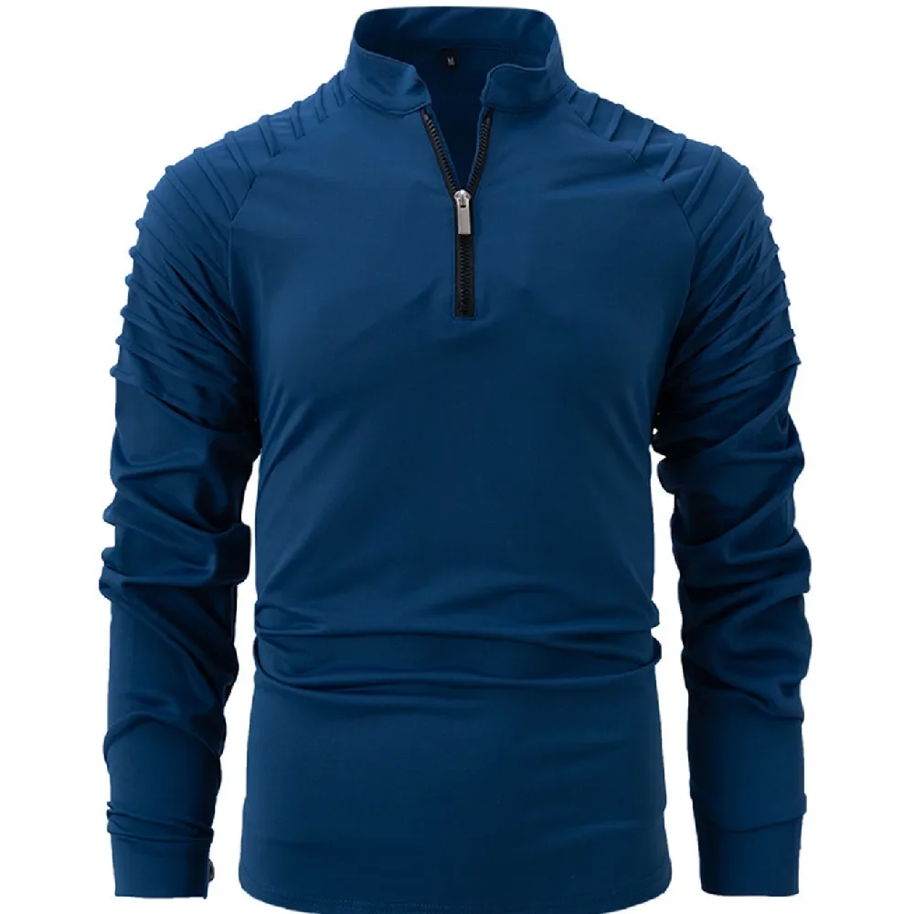 

2024 Men's Spring and Autumn New Splicing Solid Color Casual Sports Zipper Shirt Long Sleeve T Shirts Men Clothing