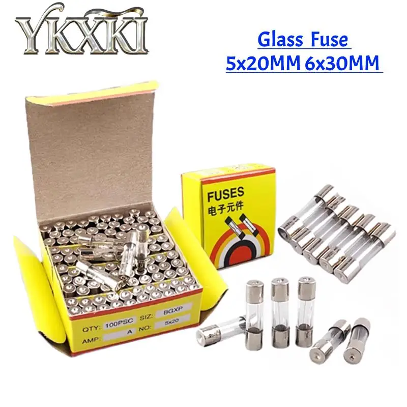20-100PCS5x206X30MMGlassFuse250V0.1A0.5A1A2A3A3.15A4A5A6A8A10A12A15A20A25A30ATubeFastblowFuseAssorted