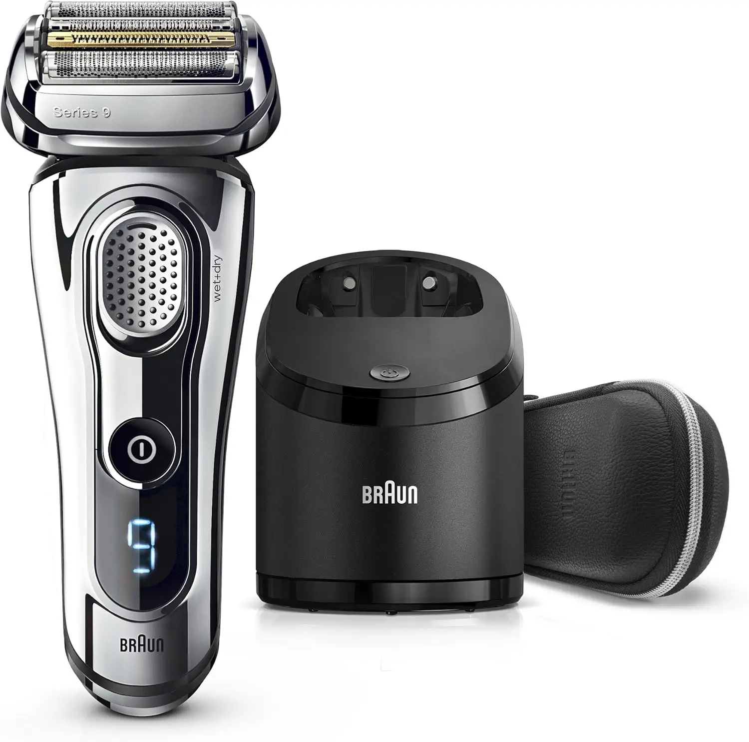 Series 9 Electric Wet & Dry Foil Shaver with Precision Beard Trimmer for Men, Rechargeable, Clean & Charge Station & Leath