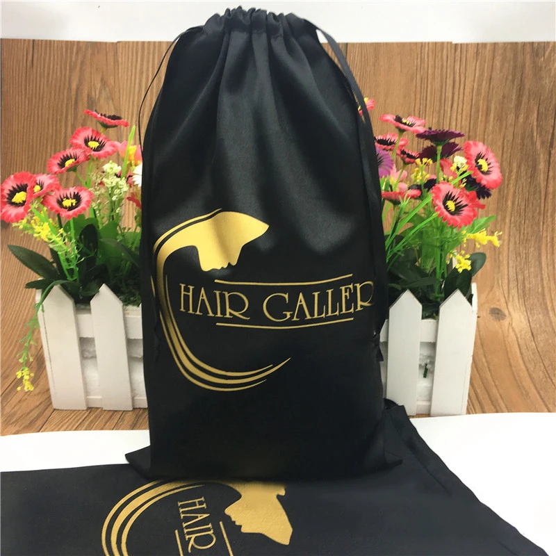 20PCS Luxury Hair Extension Wigs Packaging Bags Custom Logo Drawstring Gift Bag 13x18/15x20/18x30/30x40cm Silk Storage Bag