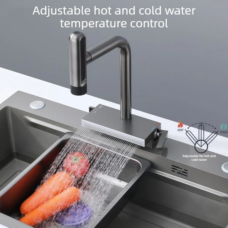 Waterfall Rainfall Faucet 304 Stainless Steel Kitchen Pull-Out Faucet for Sink Basin