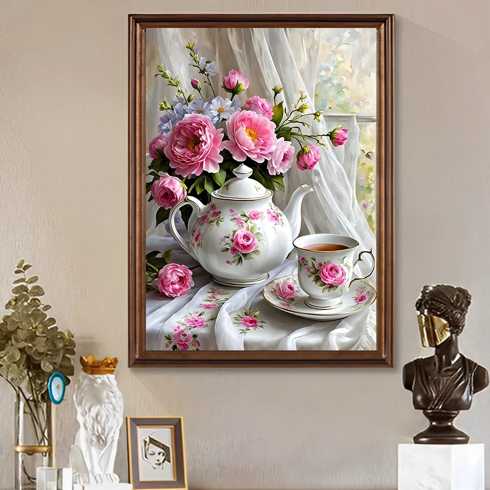 30x40 سنتيمتر شاي بعد الظهر 5D DIY الحفر الكامل جولة الماس طقم الطلاء ديكور المنزل