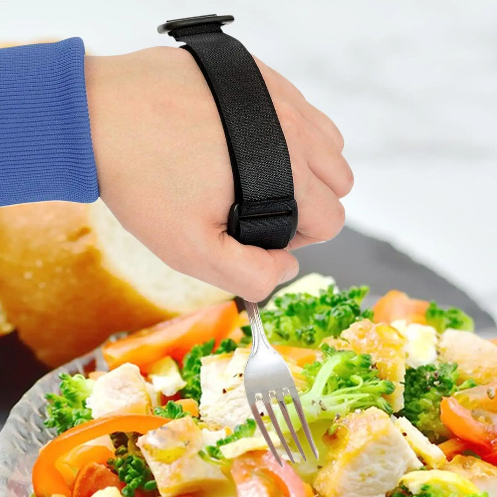Utensil Holder Hand Strap Adjustable Fork Holder Strap Non-Slip Eating Assistance Cuff For Support Weak Grip Daily Use Writing