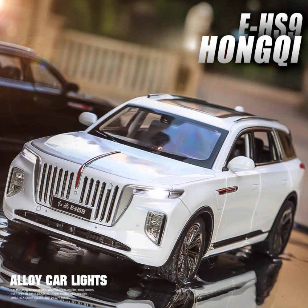 1:24 Scale HongQi E-HS9 L5 Toy Model Car Metal Diecast Light Sound Pull Back Doors Opened Vehicles Models Kids Holiday Gifts