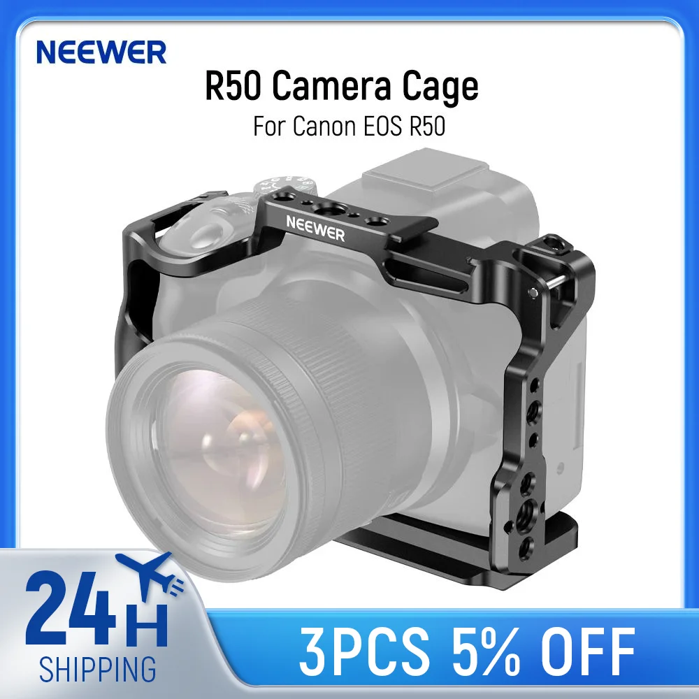 Klatka do aparatu NEEWER R50 kompatybilna z aluminiową przyponą wideo Canon EOS R50 z szyną NATO Gwint 1/4" Wiertła 3/8" ARRI Holes Rig