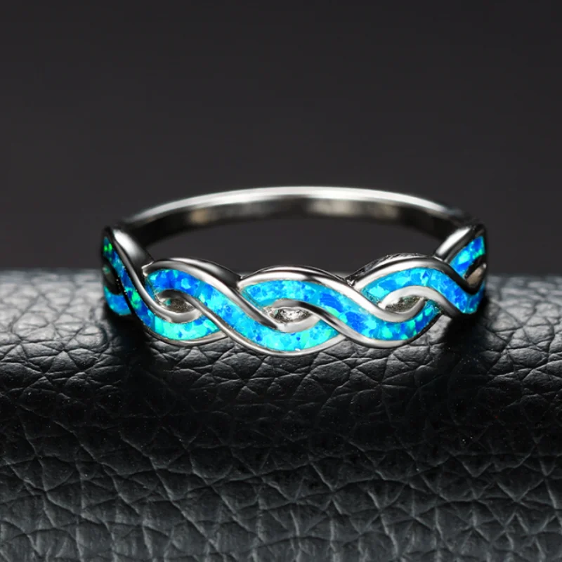 2026 New Blue Opal Fried Dough Twists Ring High-end Fashion Design Simple Fashion Simple Temperament Female Jewelry
