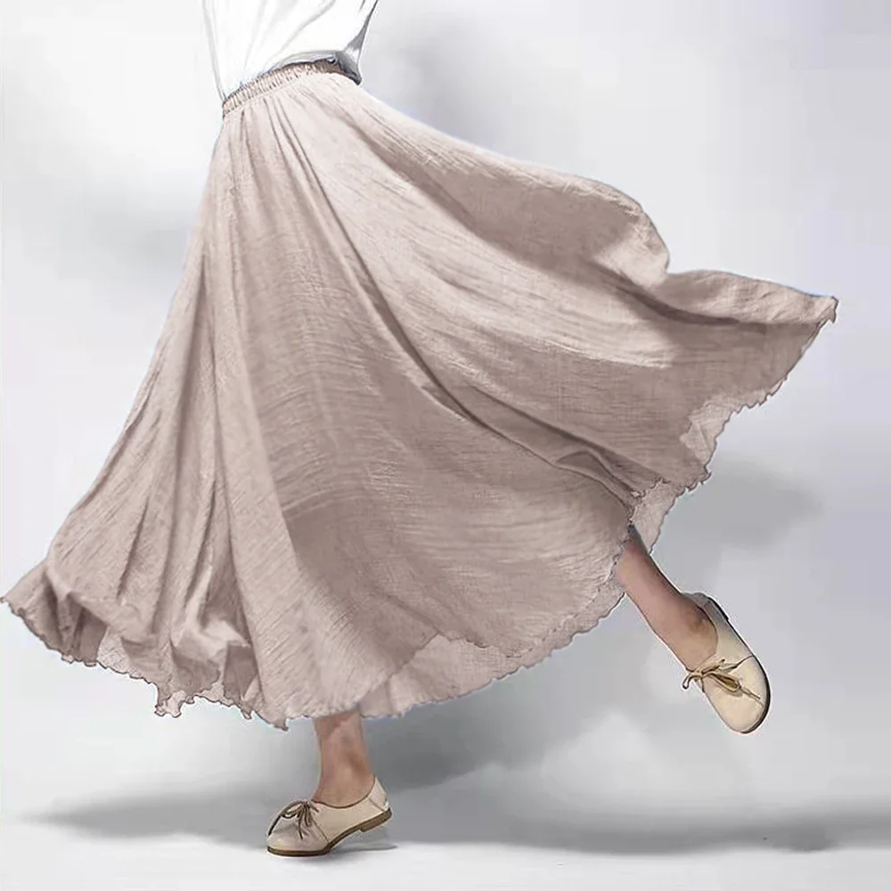 Women’s Elastic Waist Dance Performance Midi Skirt Big Wave A line Pleated Long Skirts Girl Modern Dance Practice Midi Skirt