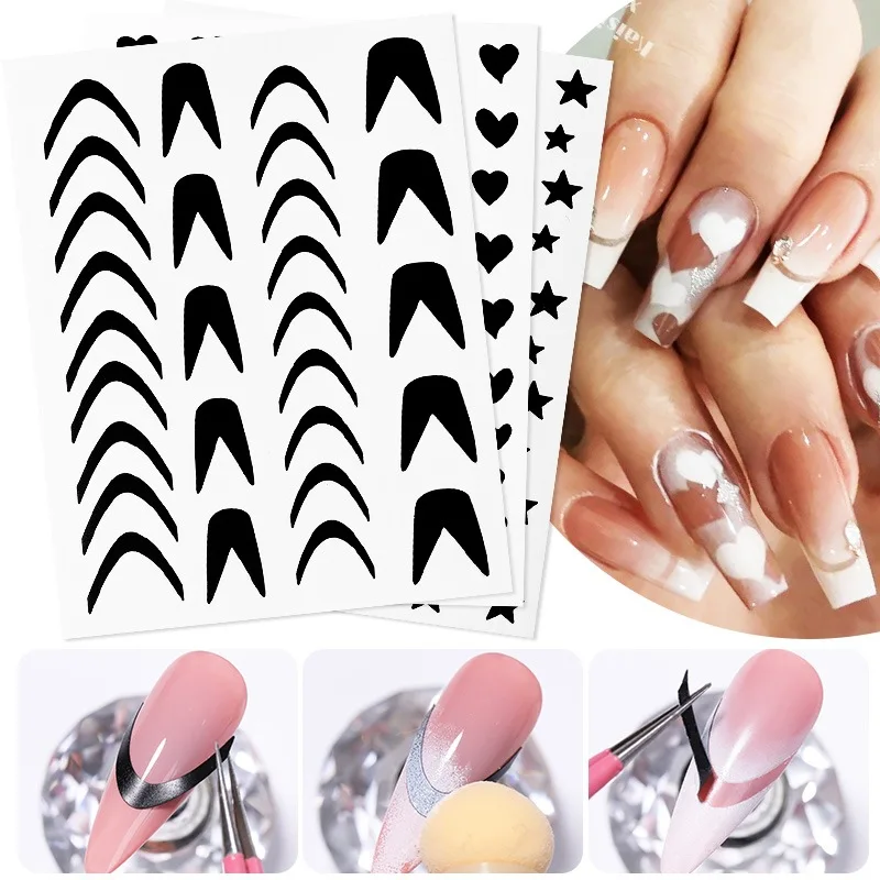 Nail Art Form Fringe Tip Guides Sticker Airbrush Hollow Stencil Decals French Butterfly Love Hearts Stars Airbrush Nail Stickers