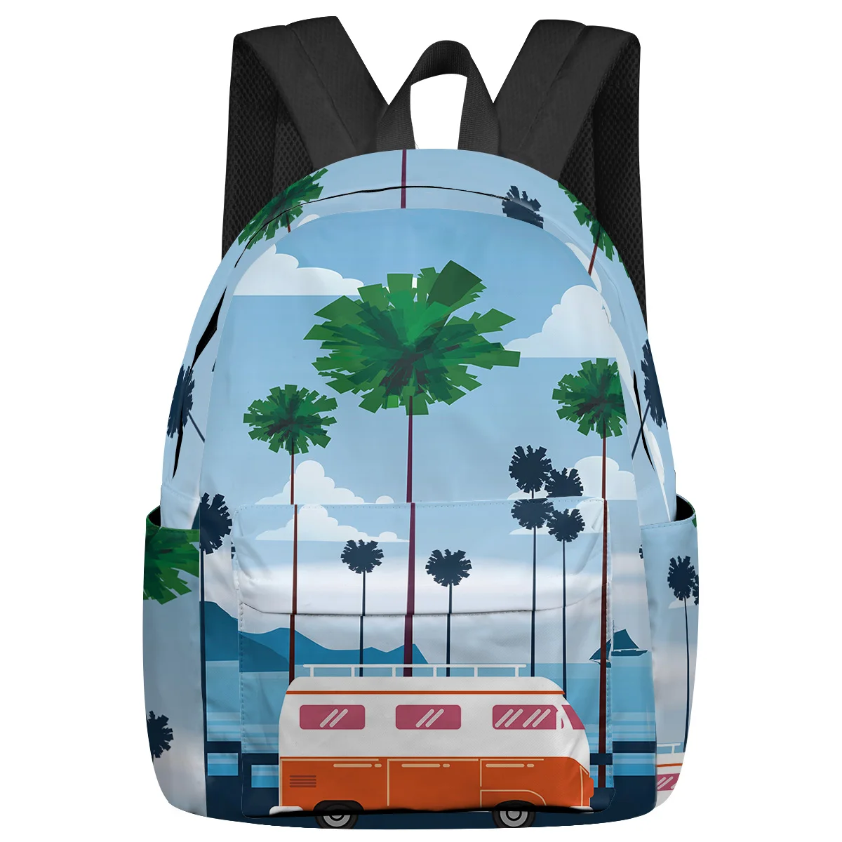 

Coconut Tree Bus Beach Large Capacity Bookbag Travel Backpacks Schoolbag For Teenager Women Laptop Bags Rucksack