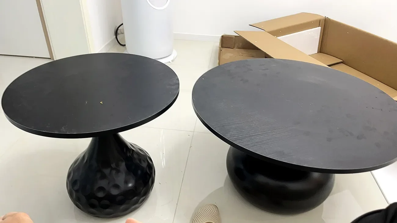 tw-Nordic Style Solid Wood Coffee Table Modern Wood Desktop Round Center Table Living Room Metal Side Table Hot-Selling Desk-
