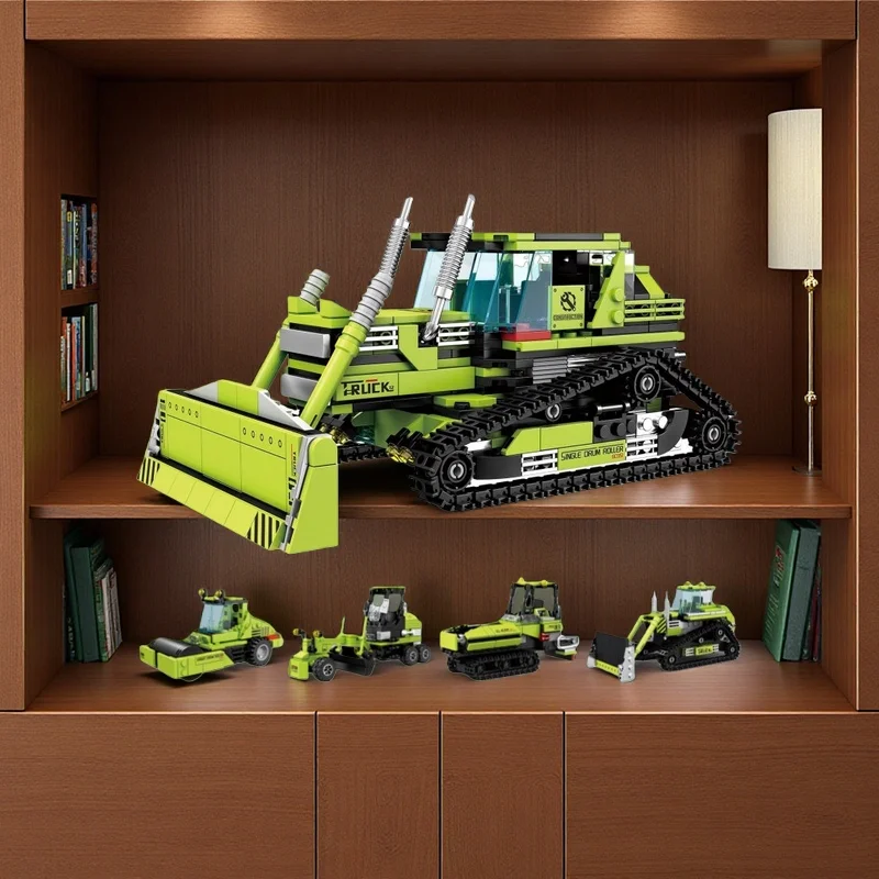 200 PCS Road Construction Vehicle Building Blocks Toy, 4-in-1 Transformable Design, Cool and Fun, Home Assembly Display (No Box)